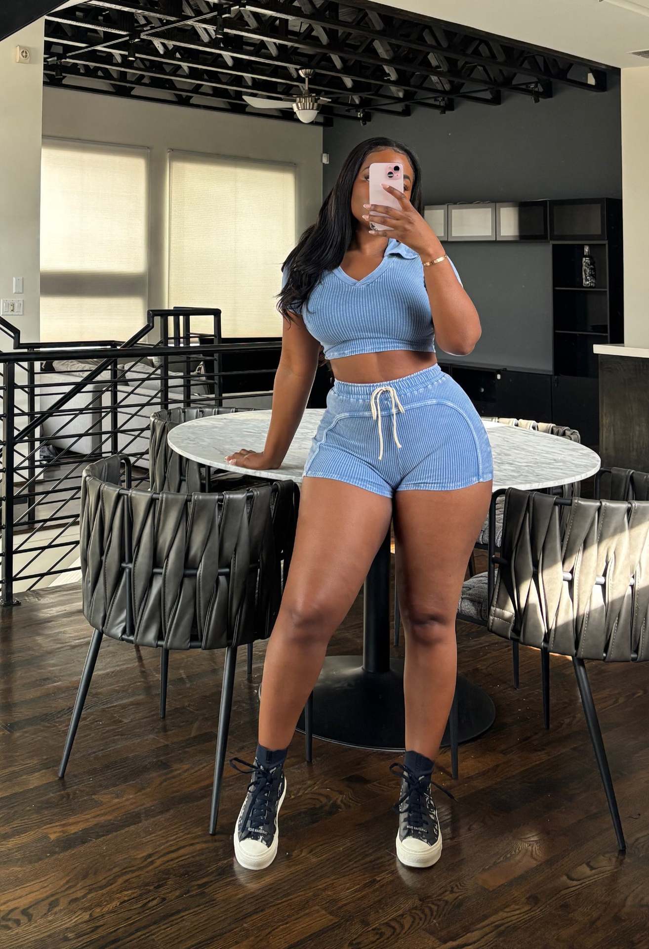 Women's Ribbed fashion Casual Two Piece Shorts Set 4