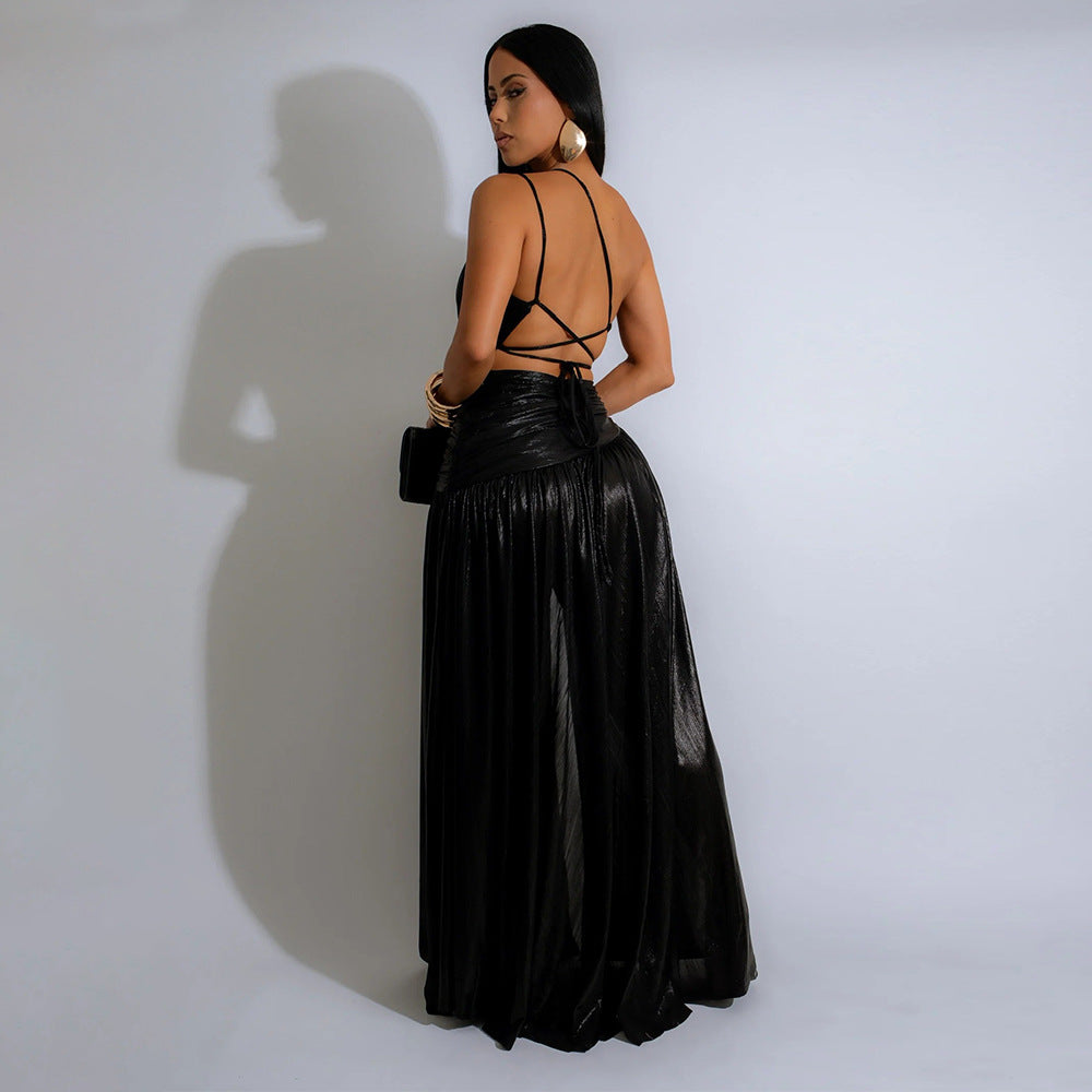 Women's Slash Shoulder Hollow High Slit Sexy Sleeveless Long Party Evening Dress 5