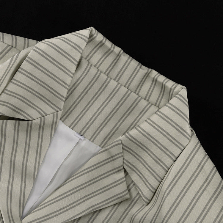 Fashion Striped Loose Women's Spring Autumn Casual Blazer Trousers Two-Piece Set 8