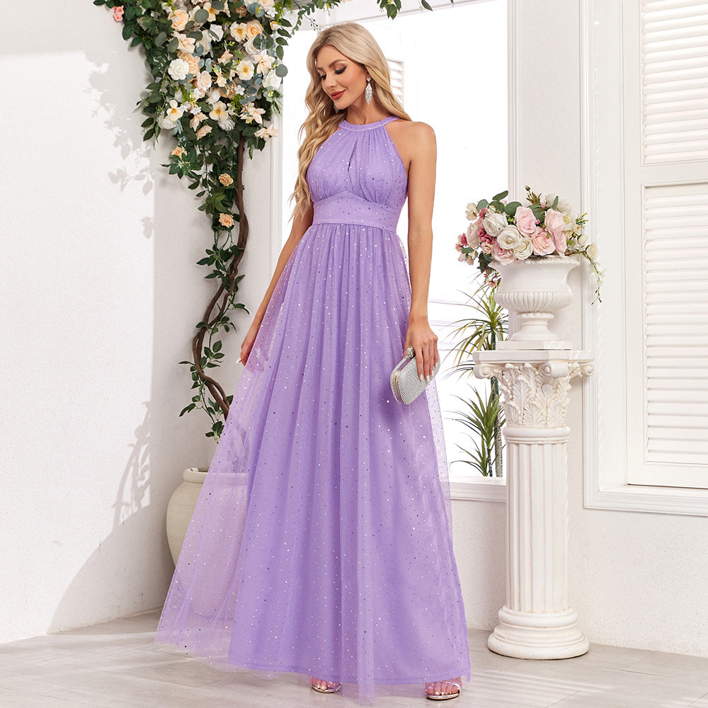 Shiny Sleeveless Halter Neck Mesh Evening Dress A-Line Party Dress 5
