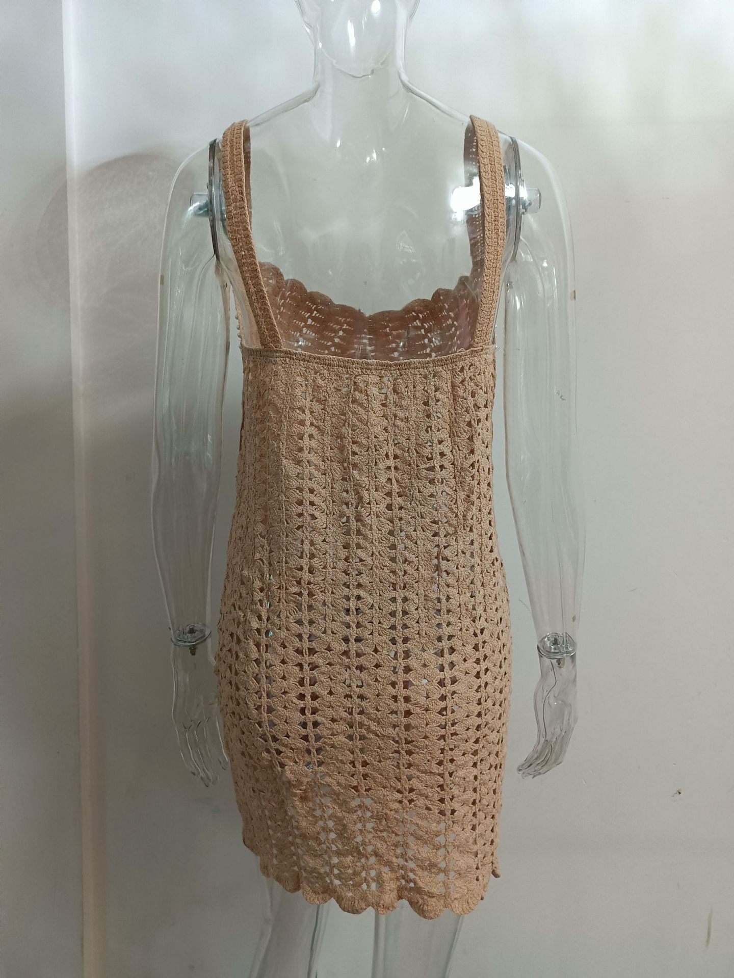 Women knitting v-neck pearl hollow Strap Dress 17