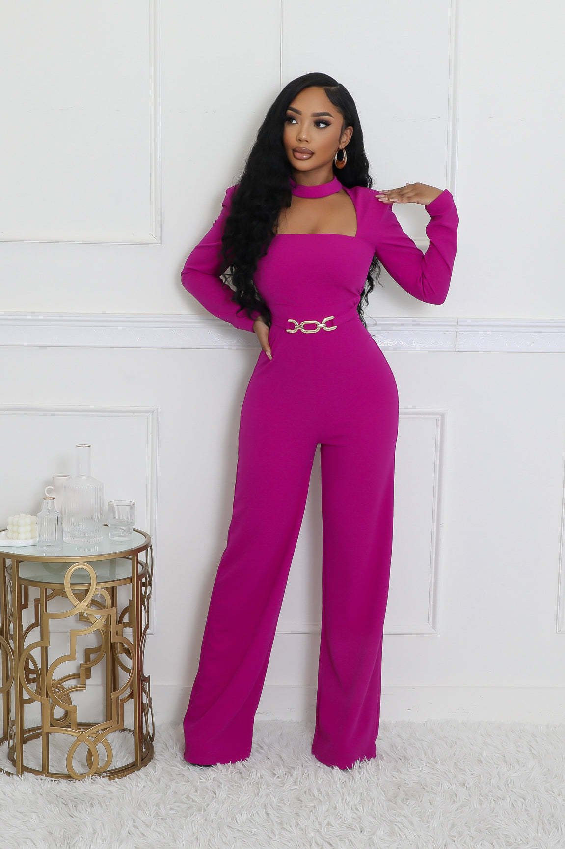 Elegant Cutout Neck Long Sleeve Wide-Leg Jumpsuit 3