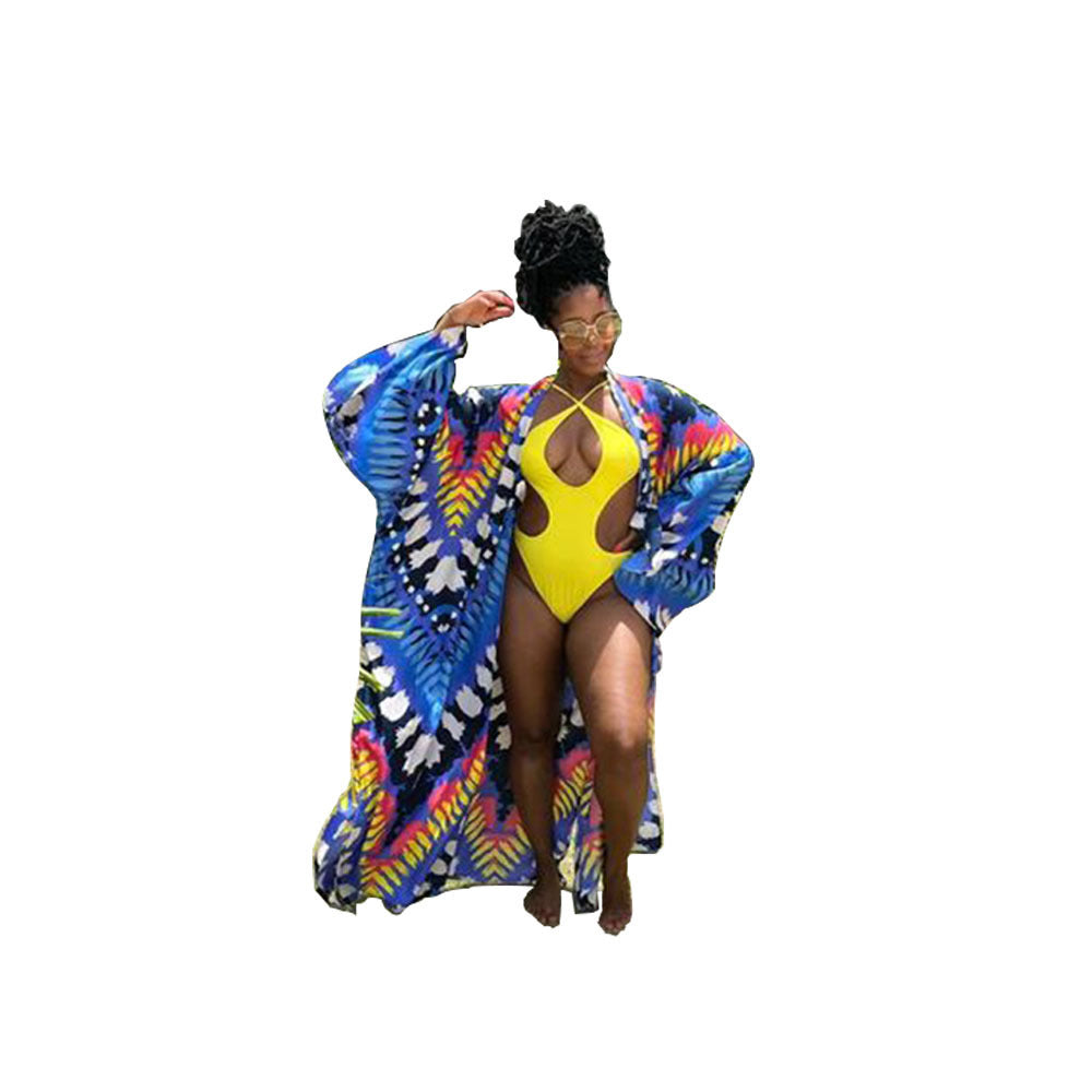 Women Printed Loose Casual Kimono Long Sleeve Robe 11