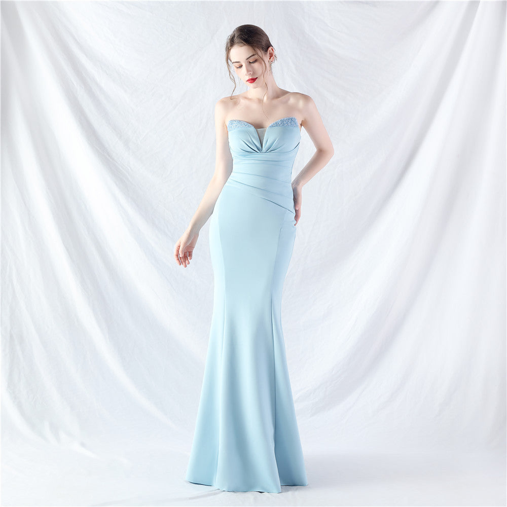 Women Satin Beaded Evening Dress 13