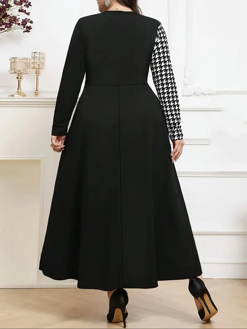 Plus Size Women contrast houndstooth dress 5