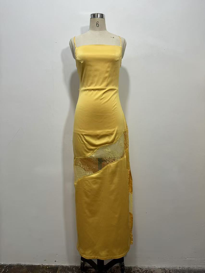 Chic Low Back Mesh Patchwork strap Summer Dress 5