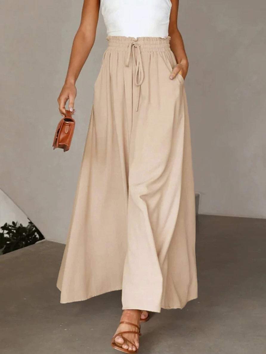 Plus Size Women Summer Casual Loose Wide Leg Pants Belt