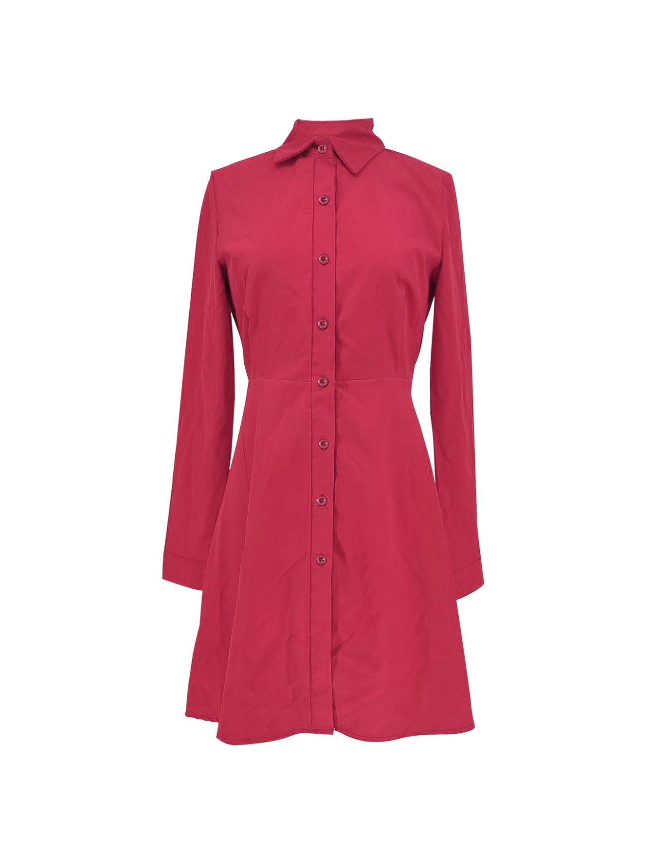 Women Spring Casual Red Long Sleeve Shirt Dress 4