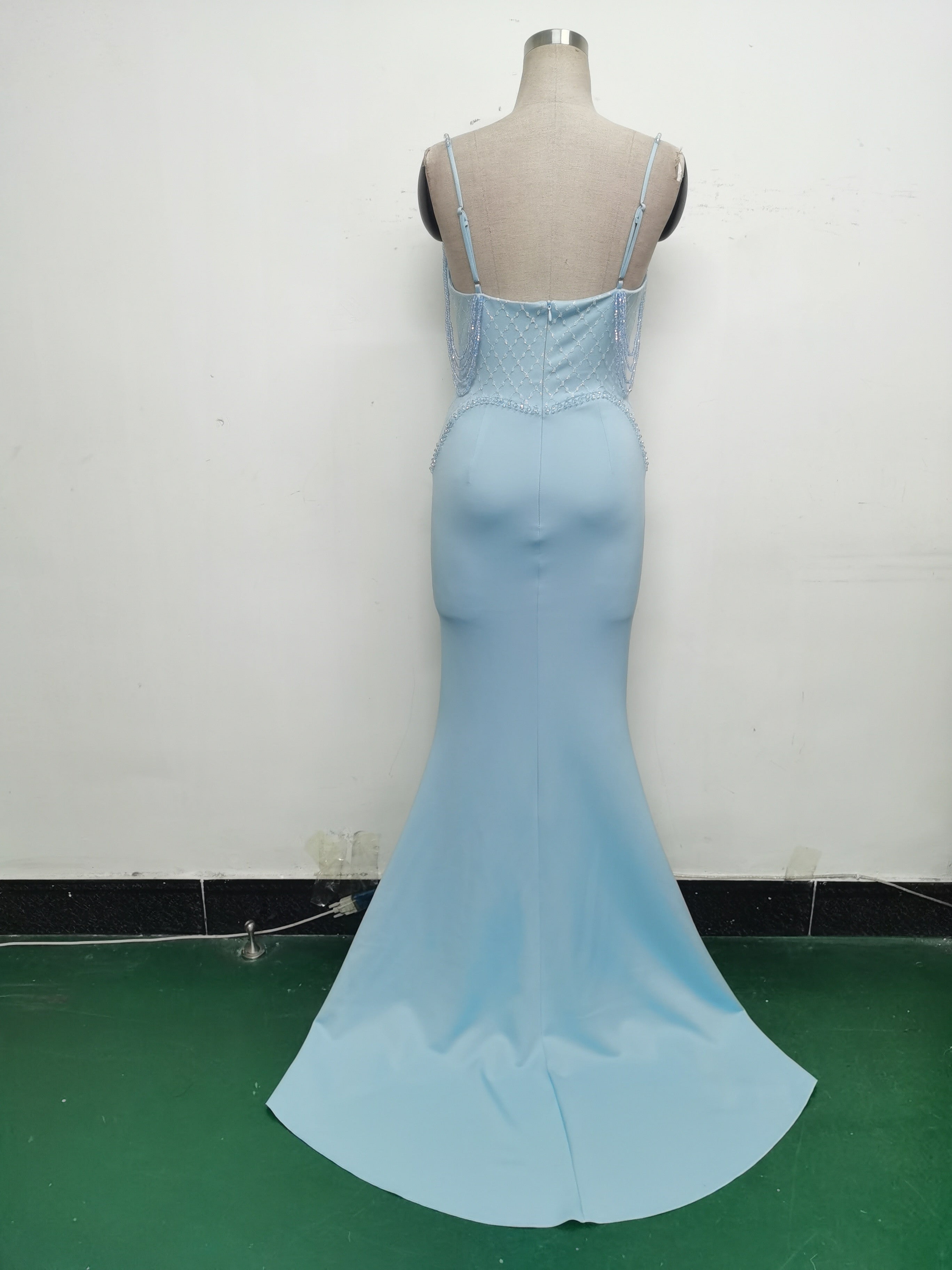 Women lace mesh herringbone Lace-Up beaded Formal Party evening dress 40