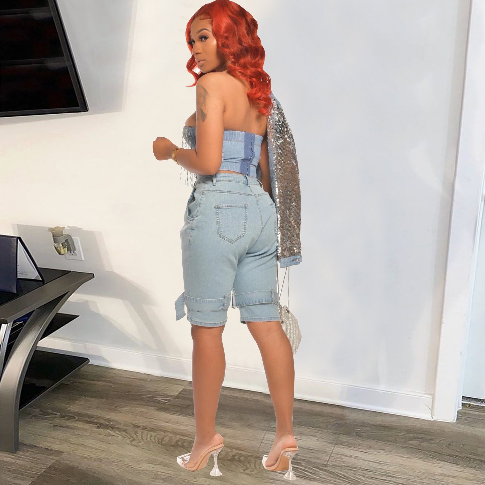 Sexy Women's Mid Rise Straight Light Color Shorts Women's Denim Pants 4