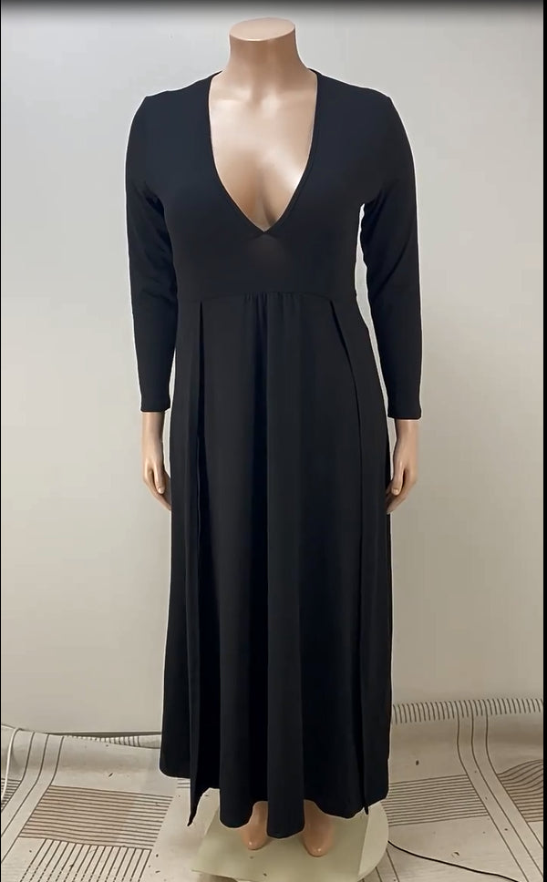 Plus Size Women Sexy Slit V Neck Dress 9