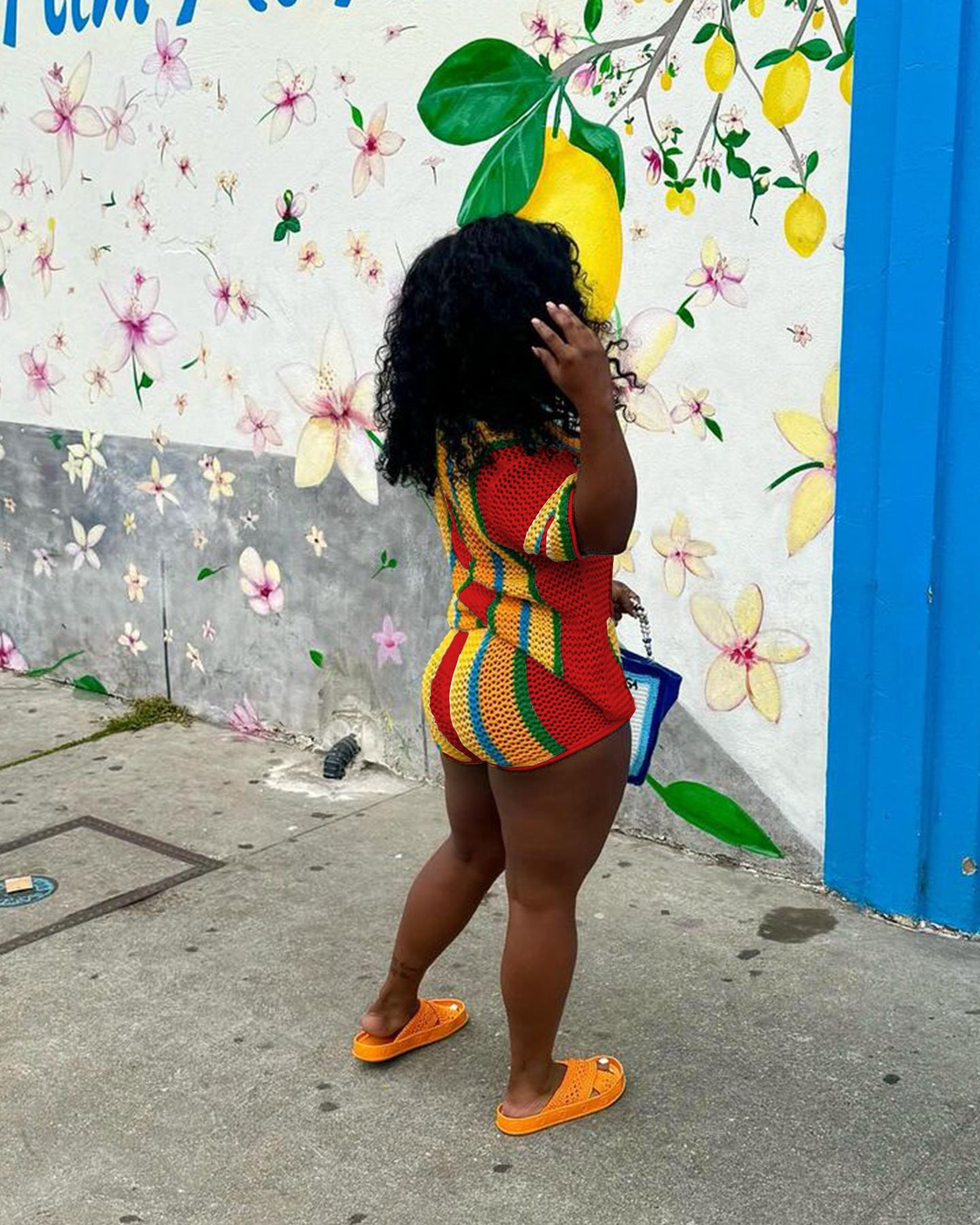 Women's Sexy Hollow See-Through Turndown Collar Knitting Two Piece Shorts Set 23