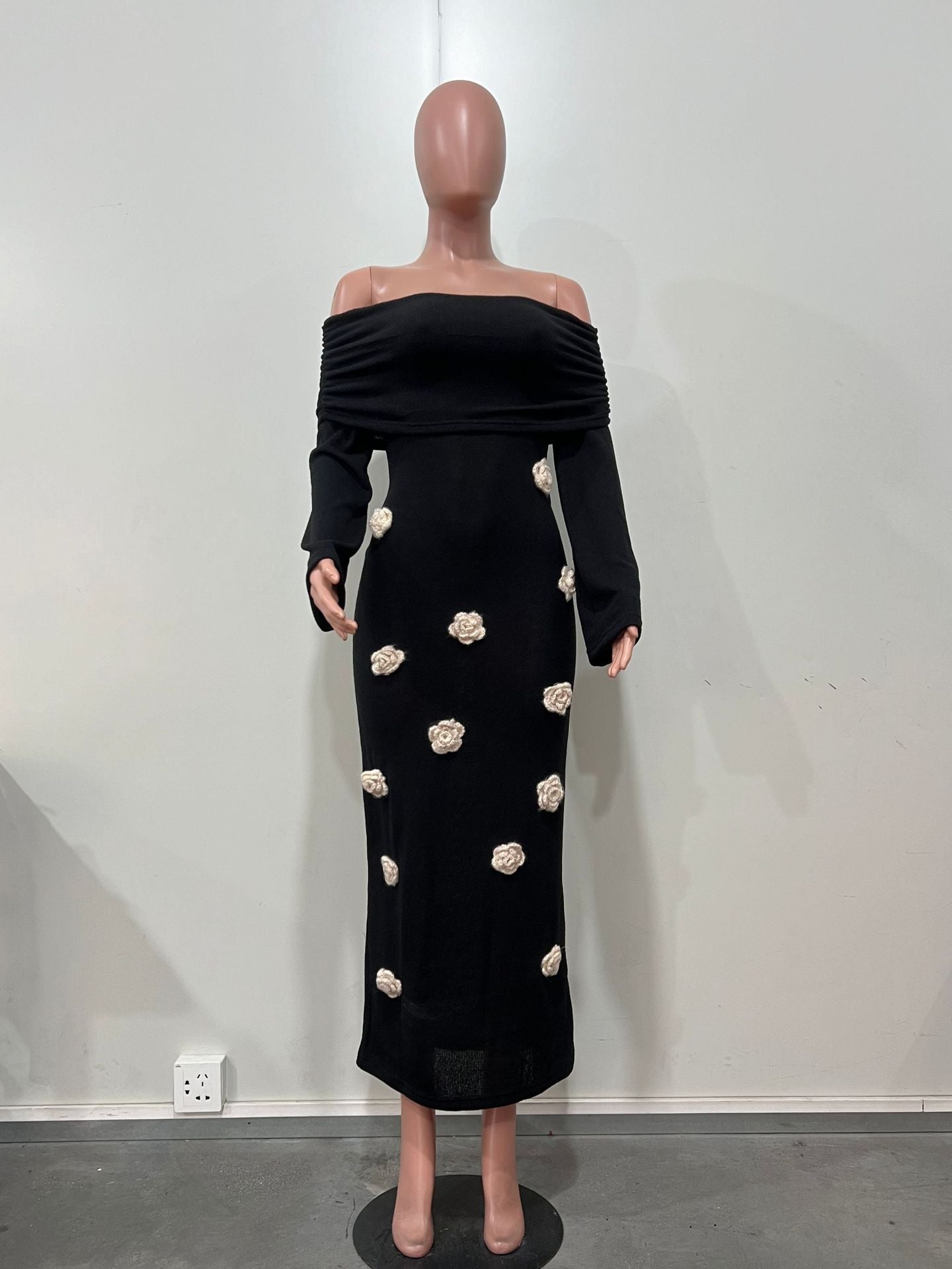 Women's Sexy Floral Off Shoulder Knitting Long Dress 9