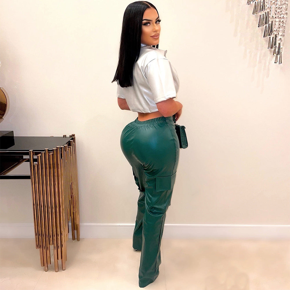 Women's Summer Sexy Crop Short-Sleeved Pu Leather Jacket For Women 7