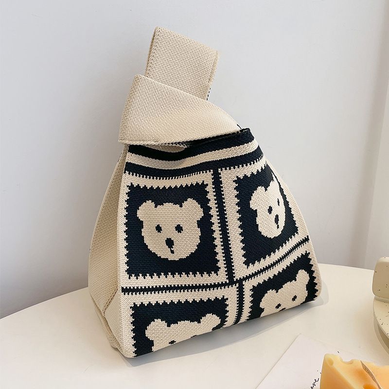 Handbag Women Knitting Bucket Bag Versatile Hand Carry Casual Tote Bag Lunch Bag 30