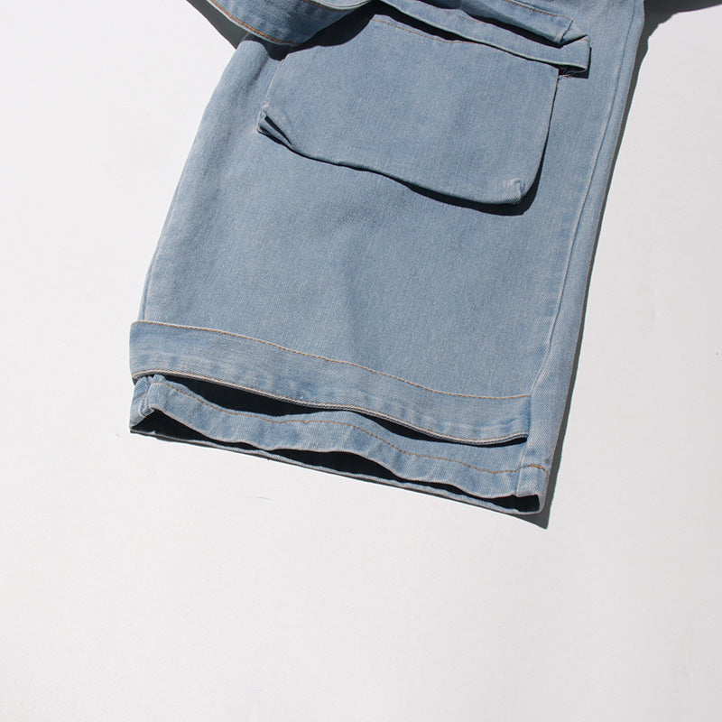 Women Street Denim Washed Cargo Wide-Leg Pants 17