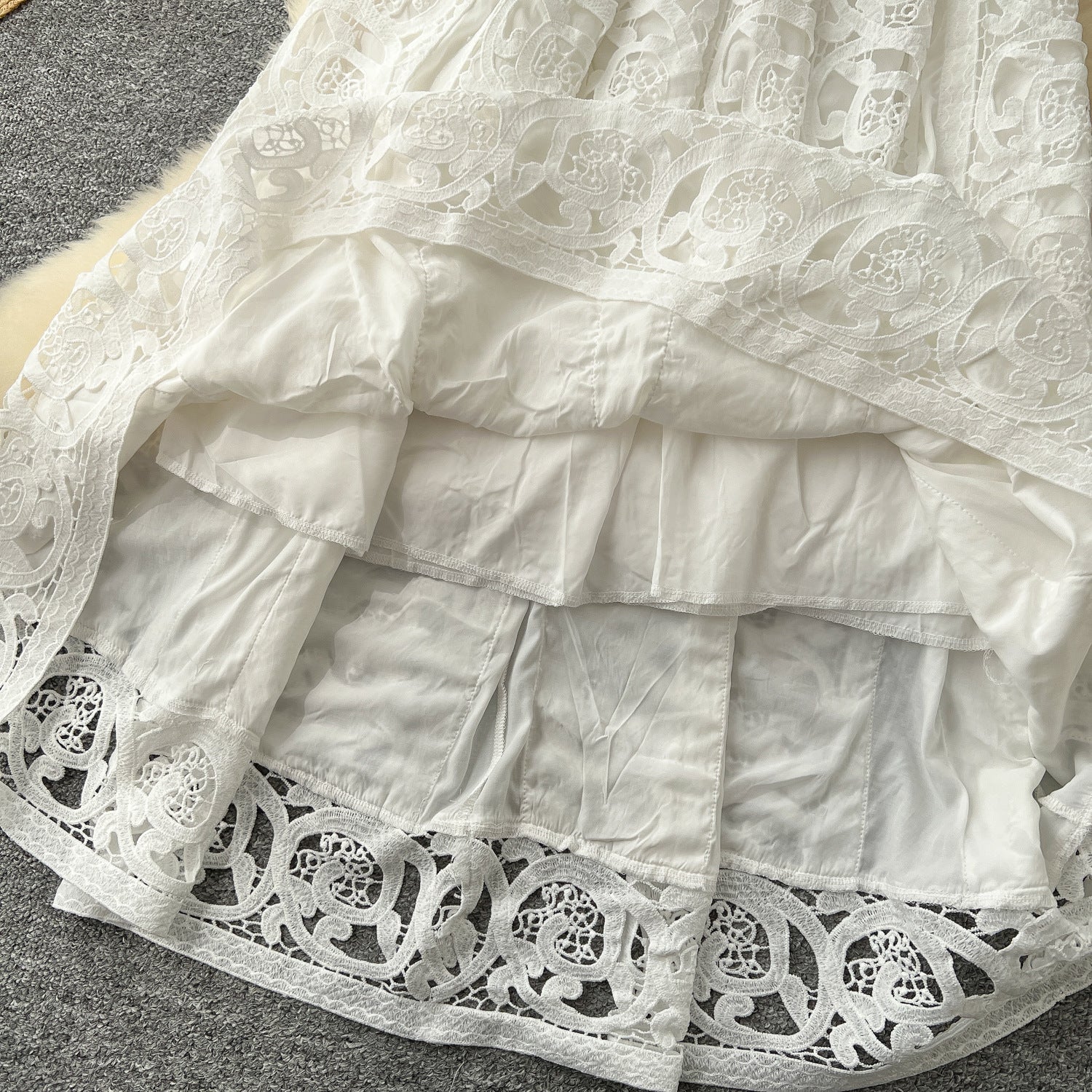 Autumn Lace Sheer Embroidered Blouse High Waist Midi Skirt Set 23