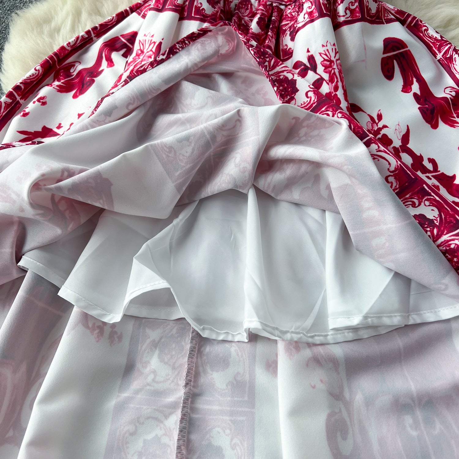 Women French Suspender Printed Strapless Dress 26