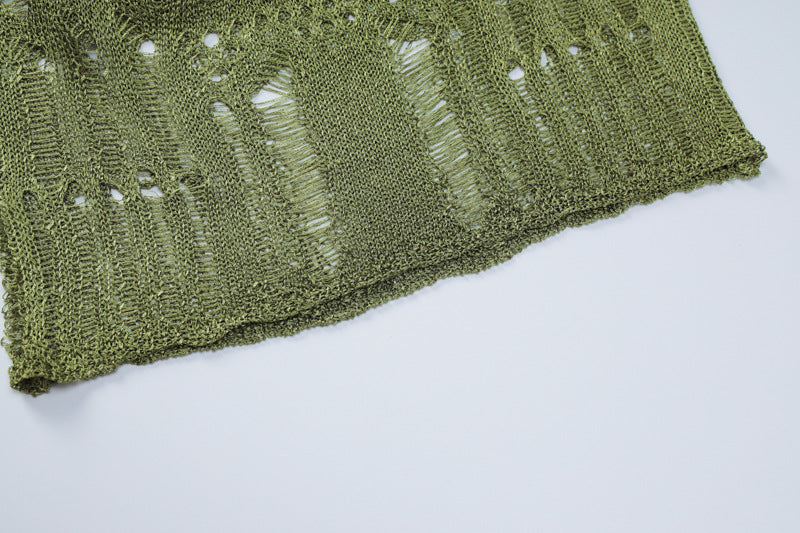 Spring Sexy Low Back Hollow See-Through Long Sleeve Slim Chic Long Knitting Dress 9