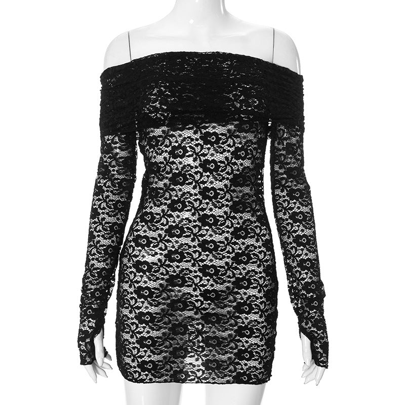 Sexy Lace Hollow Off Shoulder Long Sleeve Dress 12