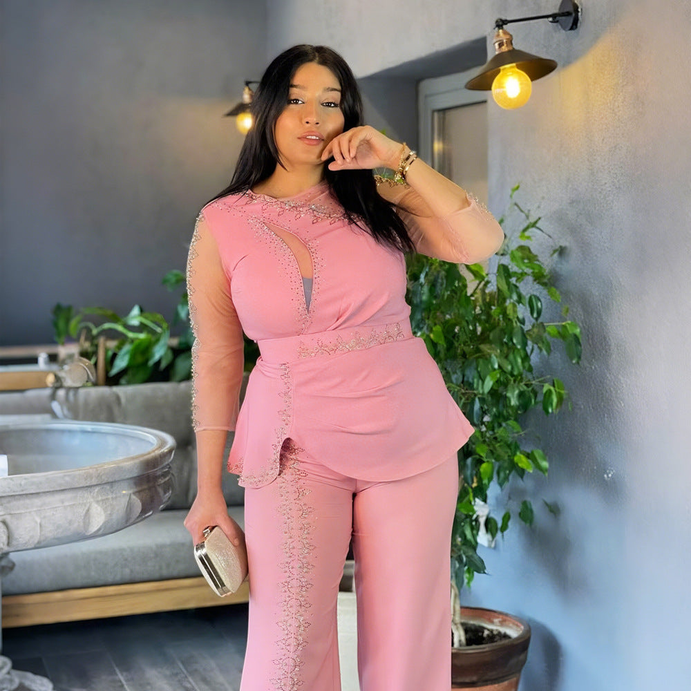 Plus Size African Women Style Women Long Sleeve Top + Long Pants Two-Piece Set 5