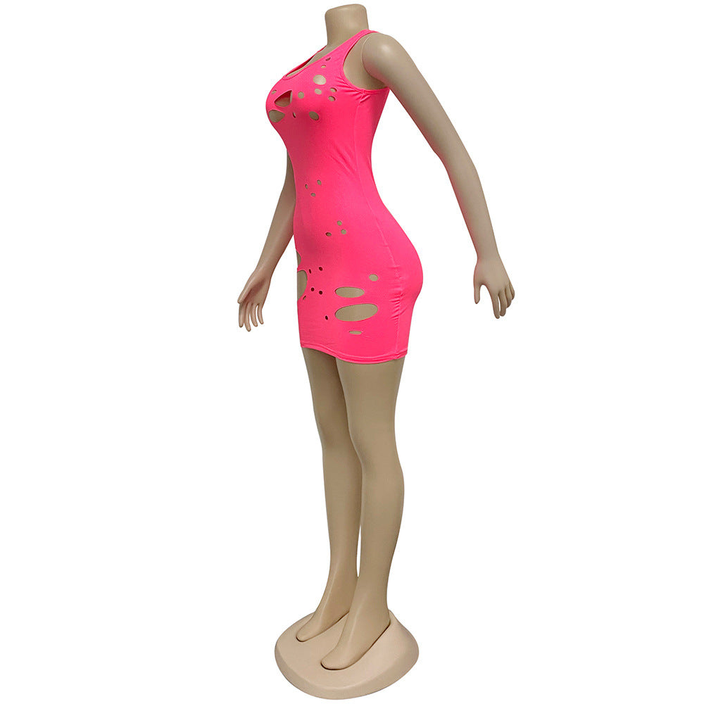 Women sexy ripped sleeveless dress 15