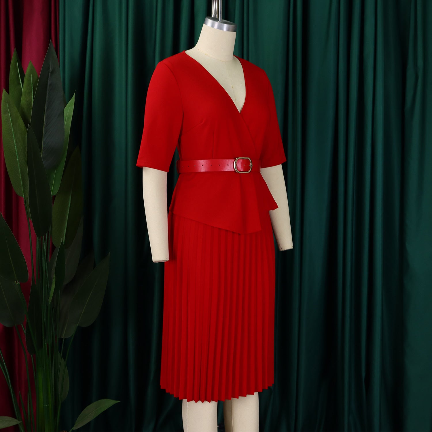 Plus Size Women v-neck pleated African dress 14