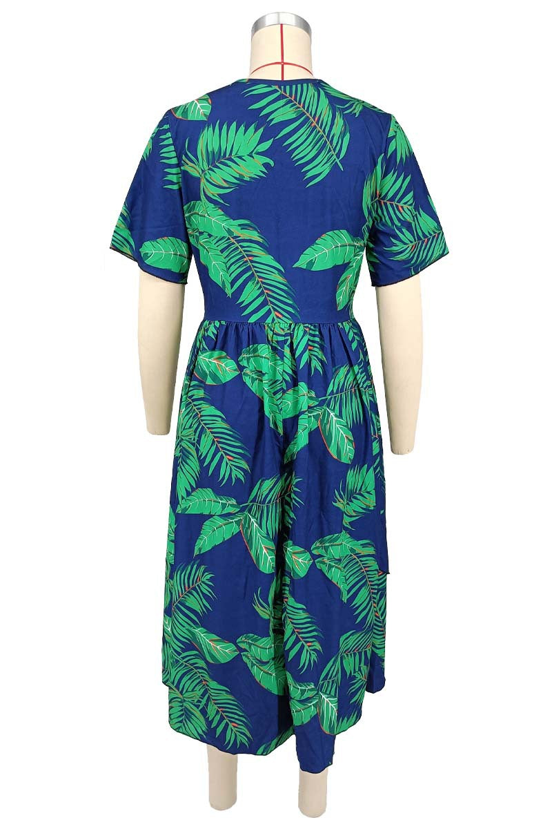 Plus Size Women Spring Summer Casual V Neck Printed Dress 4