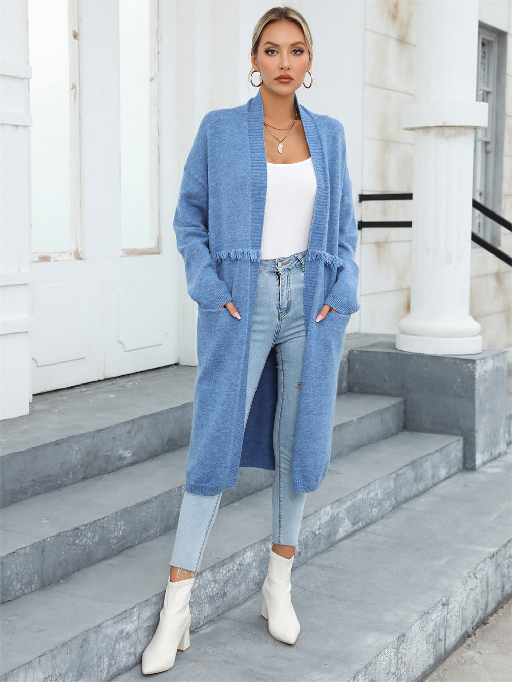 Winter Plus Size Long Cardigan Pocket Chic Fringe Sweater Coat 6