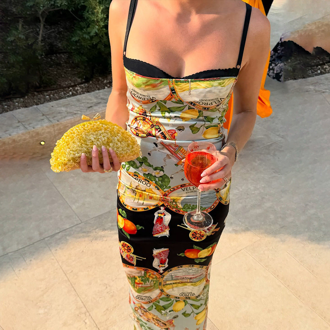 Women Fall Style Print Sleeveless Strap Dress