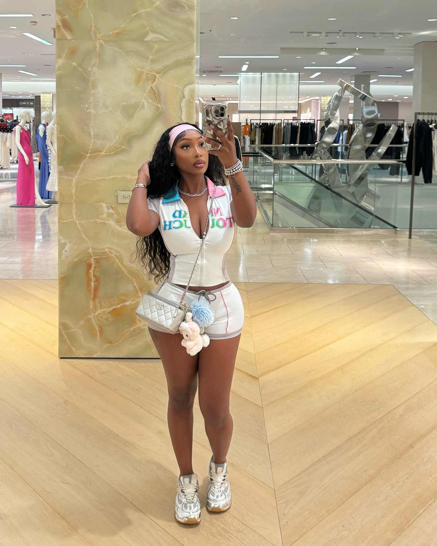 Women Summer Contrast Color Patchwork Letter Print Zipper Top and Shorts Two-Piece Set 14