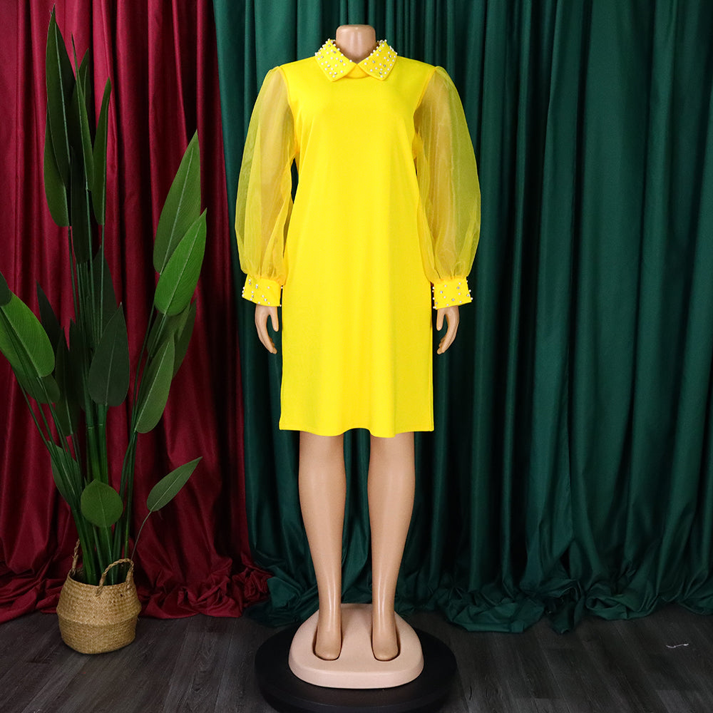 Plus Size African Women Mesh Sleeve Beaded Dress 15