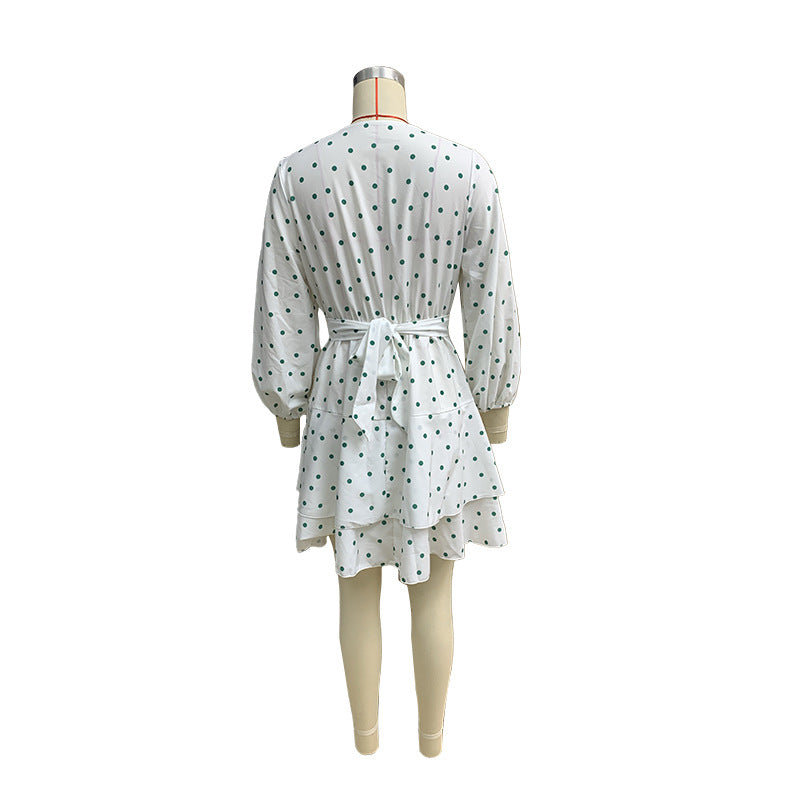 Spring and Summer Fashion Women's Polka Dot Print Puff Sleeve Dress 8