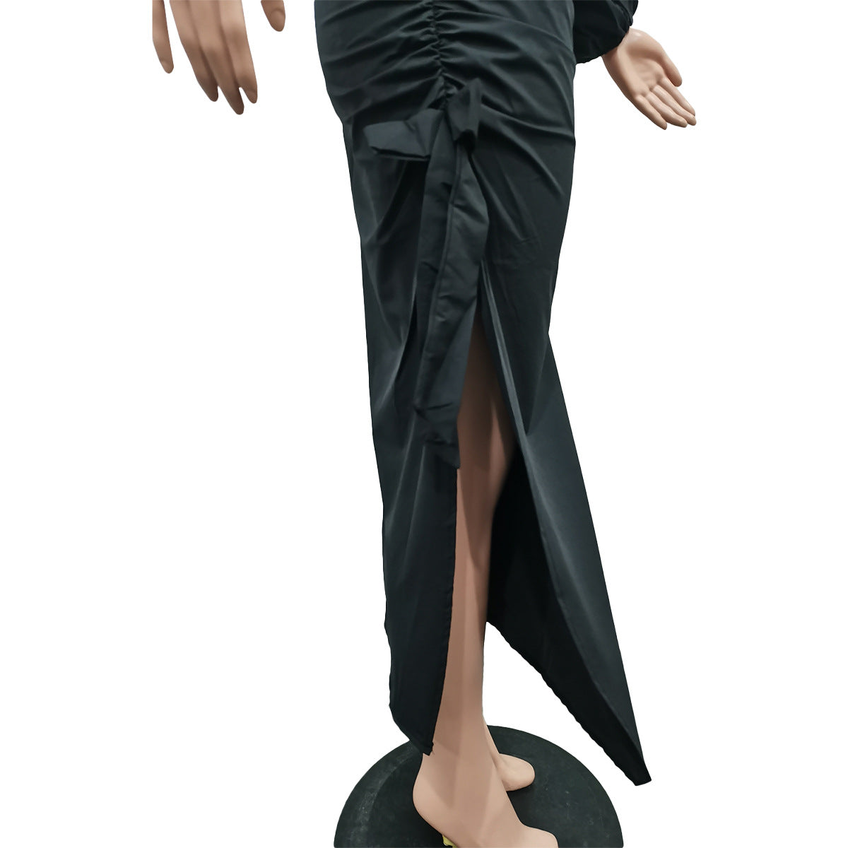 Women Autumn Solid Single Sleeve Hollow Slit Dress 21