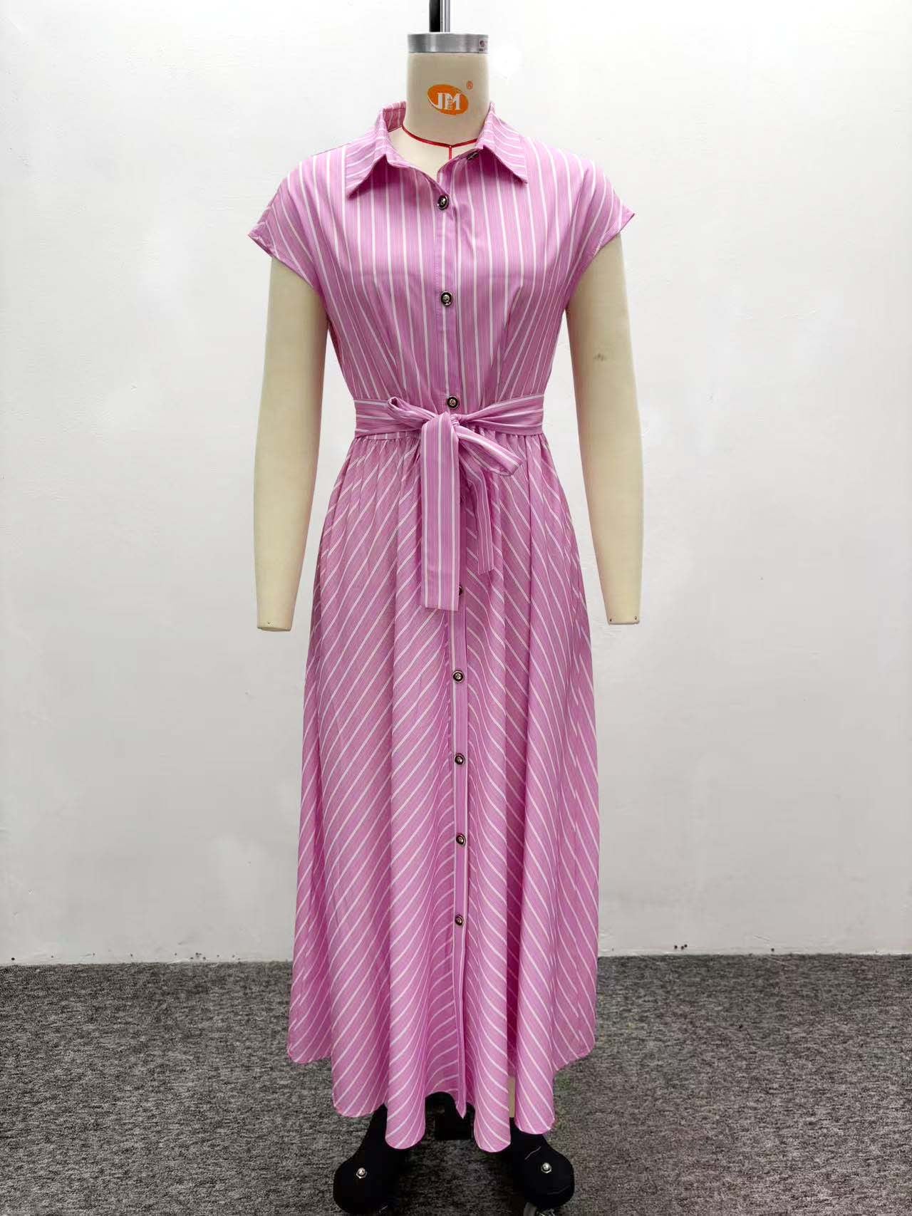 African Women elegant sleeveless single-breasted striped lace-up dress 10