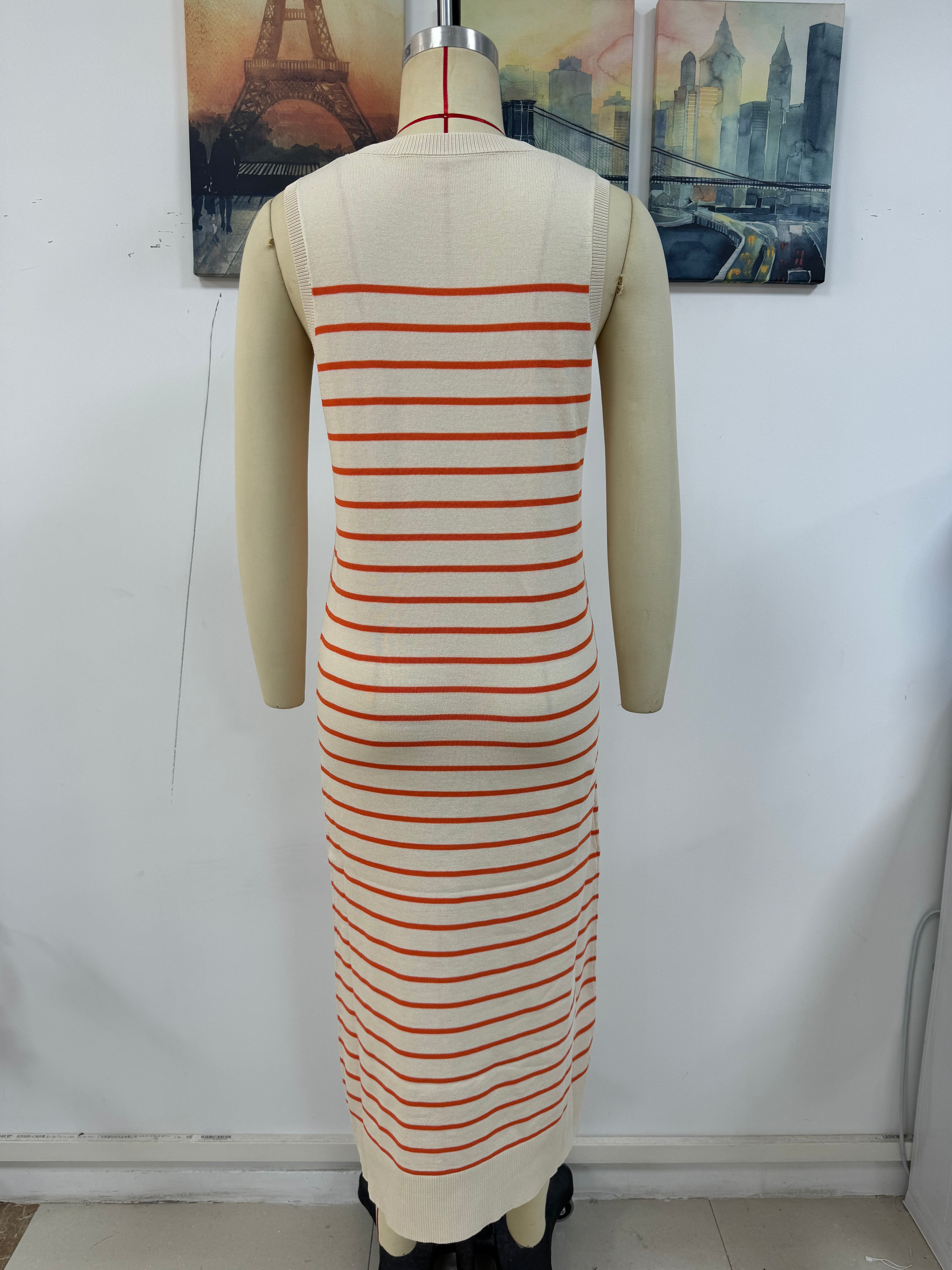 Spring And Summer Slim Women's Striped Knitting Sleeveless Fashion Long Dress 14