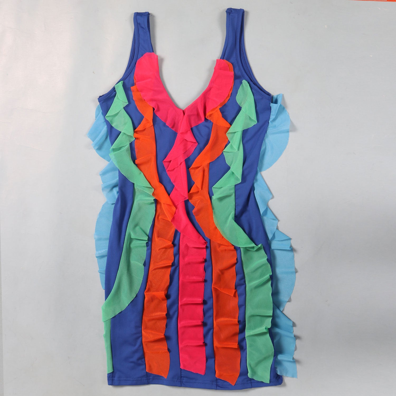 Women Contrasting Ruffles Line Irregular Mini Dress 40