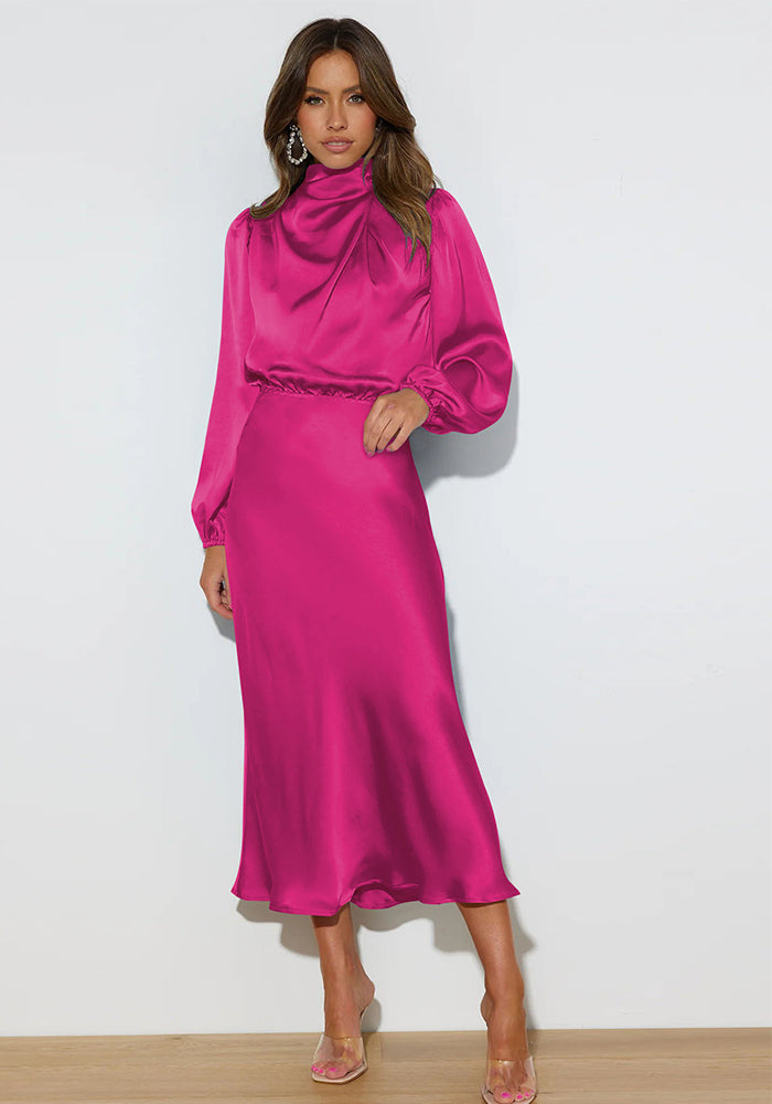 French Halter Neck Dress Summer Women's Satin Evening Gown Elegant Solid Color Bridesmaid Dress