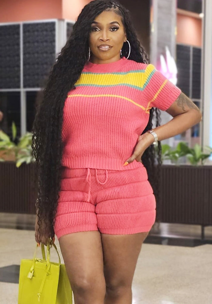 Women's Sweater Fashion Casual Shorts Two Piece Set