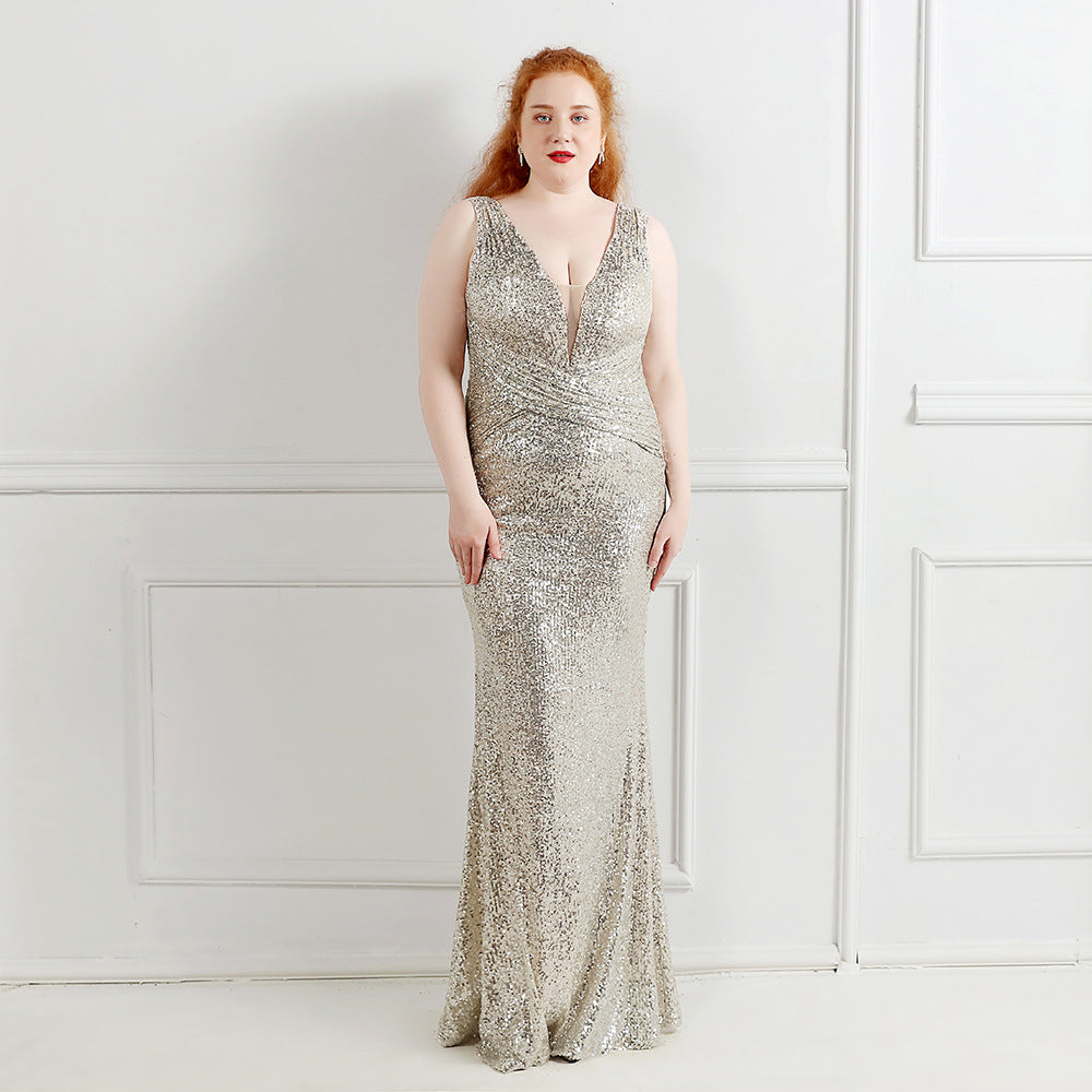 Plus Size Women Sequins Sleeveless Formal Party Evening Dress 7