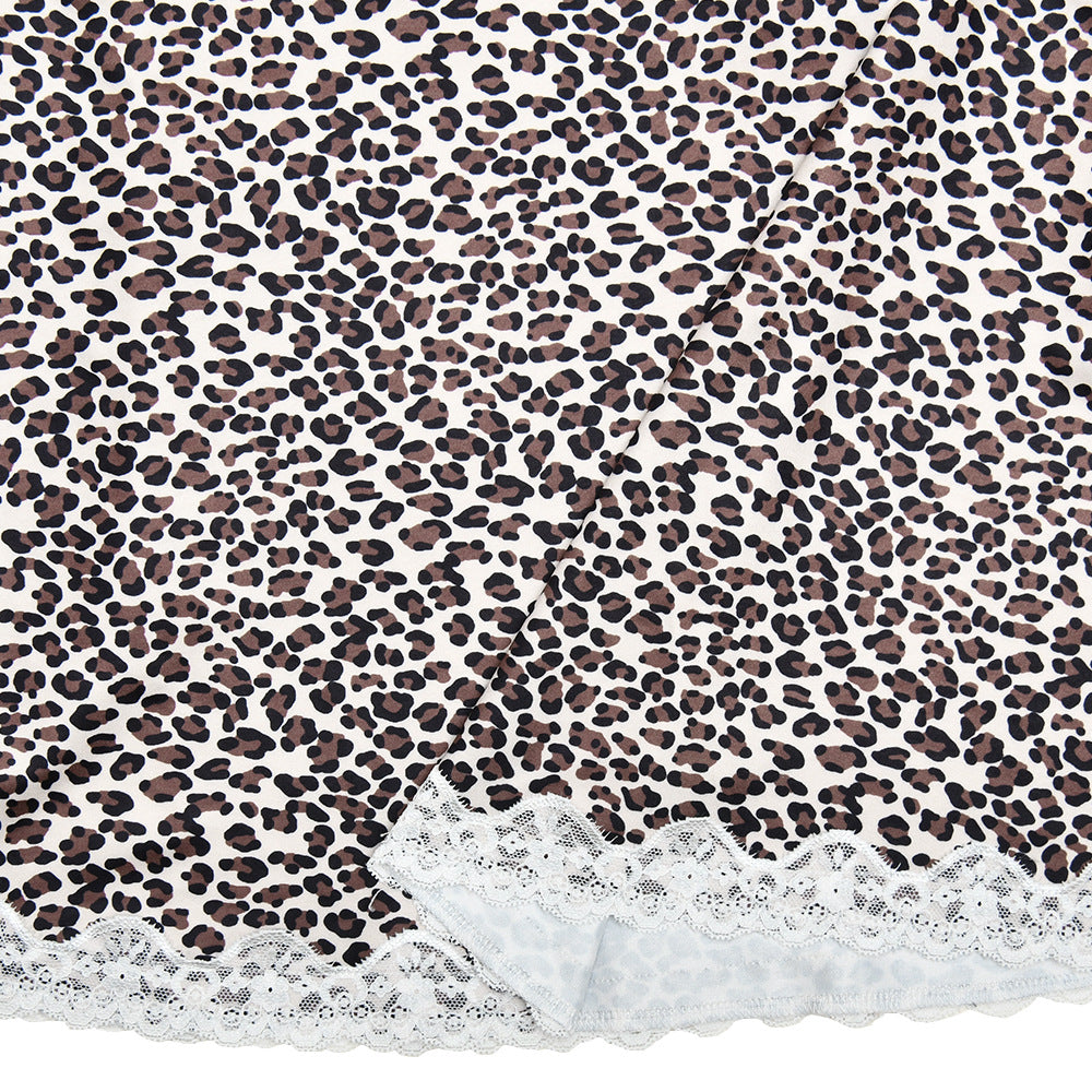 Spring Summer Leopard Print Low Back Lace Patchwork Halter Dress 10