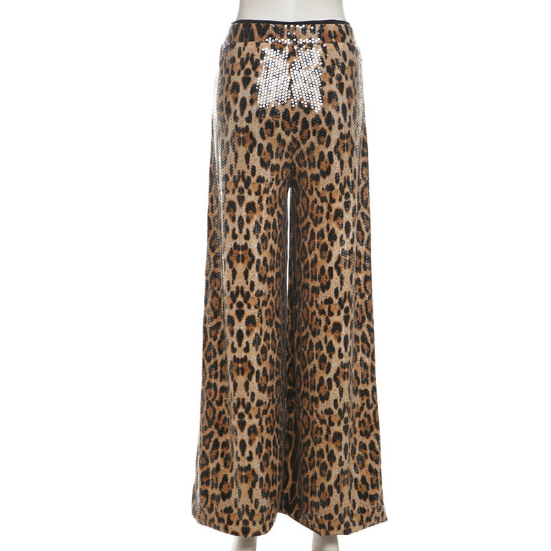 Women Fall/Winter Leopard Sequined Wide-Leg Pants 7