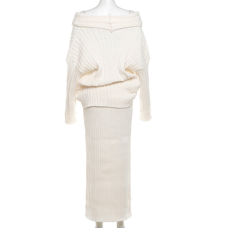 Women Off Shoulder Long Sleeve Loose Solid Knitting Sweater 18