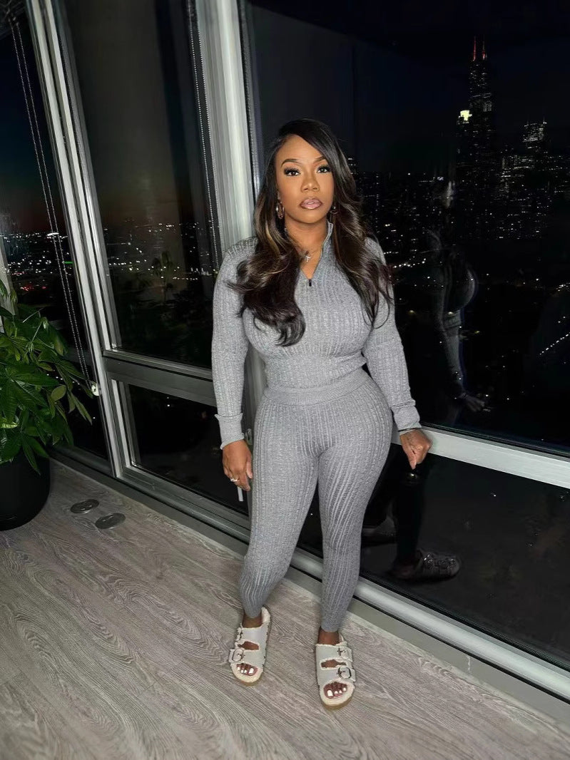 Women knitting Casual Top and Pant Two Piece Set 9