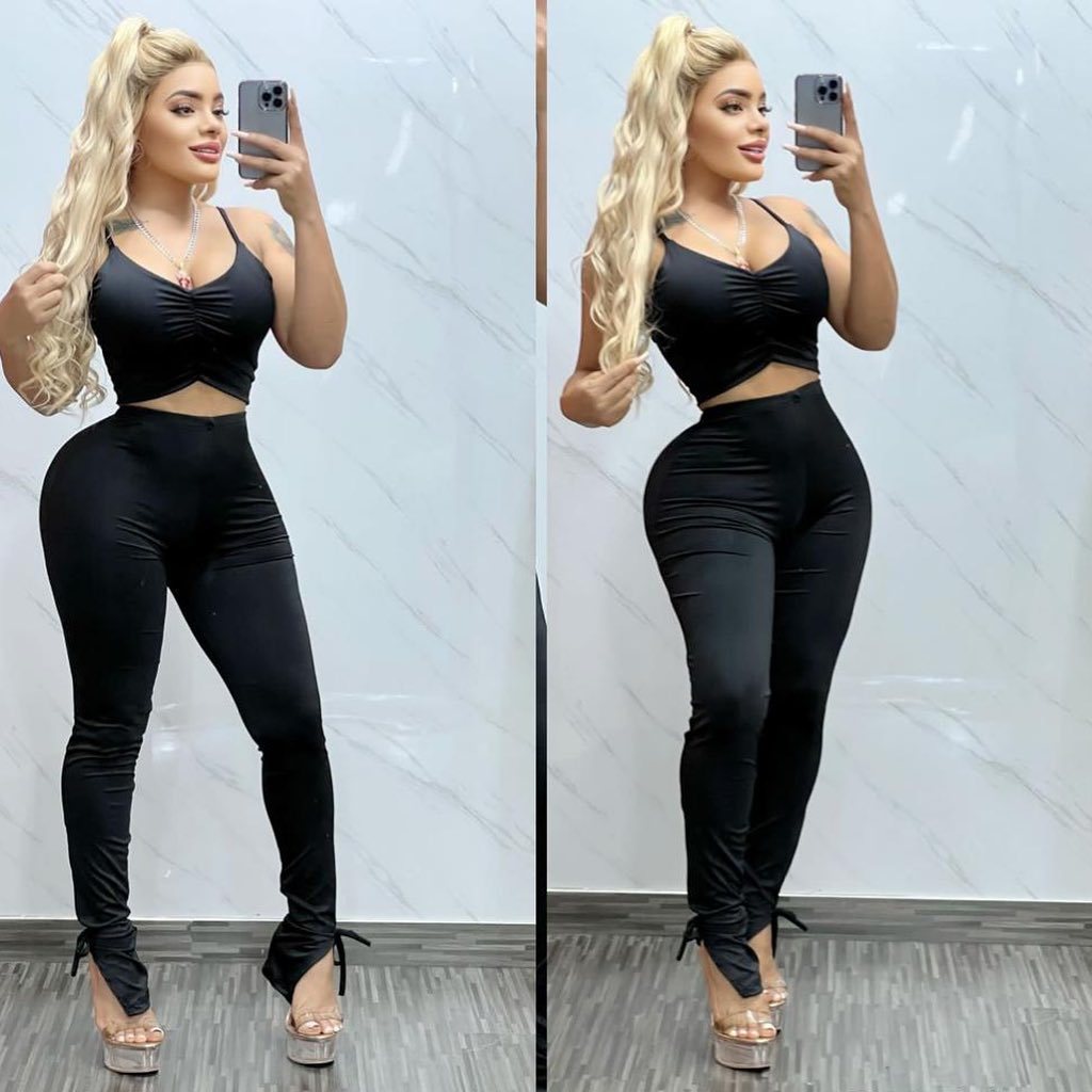 Women Suspenders Sexy Buttocks Lace-Up Crop Top and Pant Two-Piece Set 3