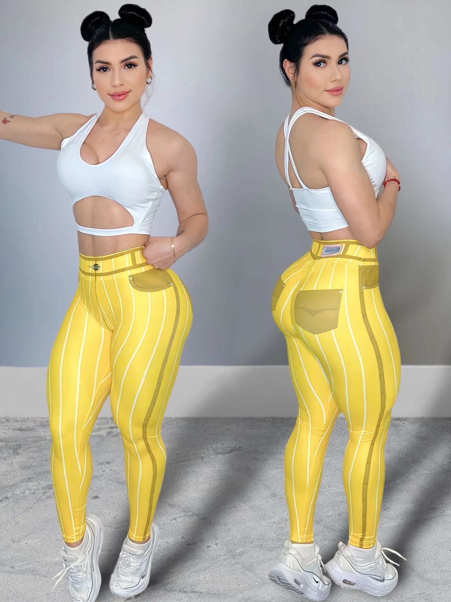 Women Line Printed High Waist Sports Fitness Yoga Pants 11