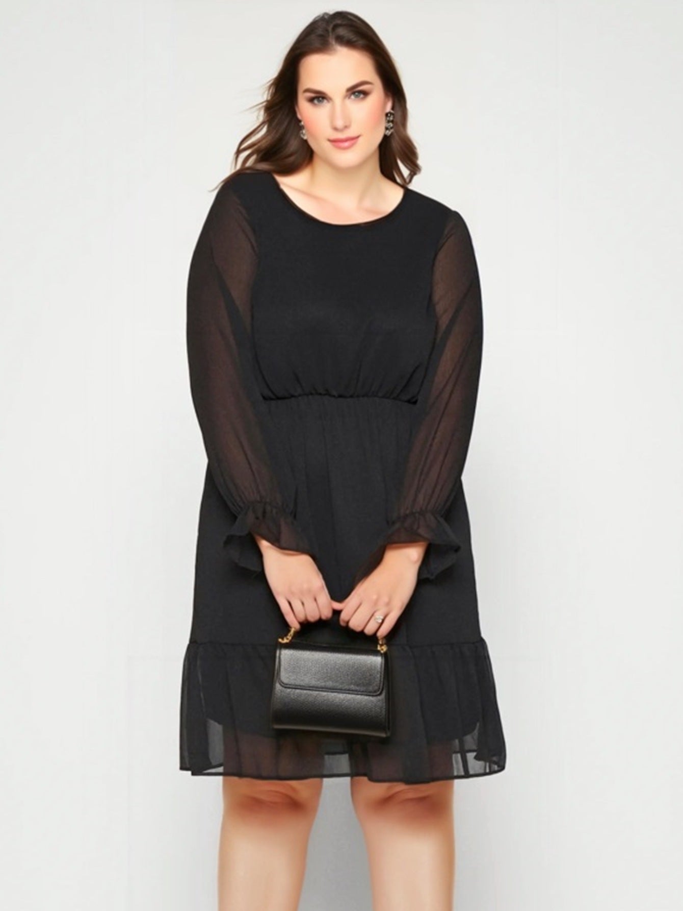 Autumn Plus Size Women's Long Sleeve Chiffon Dress 4