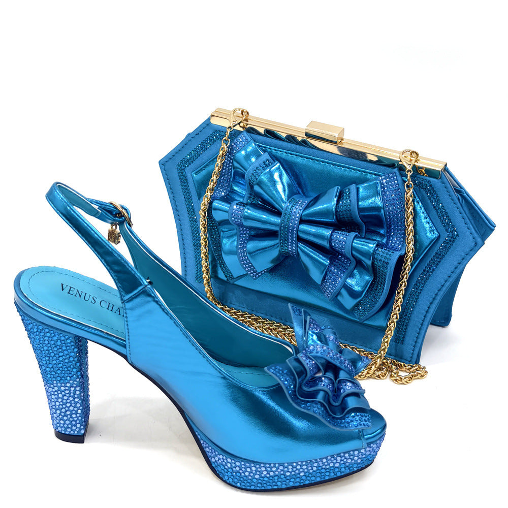 Shoe And Bag Set Combination Peep-Toe Back-Slot High Heels With Bowknot Bag 3