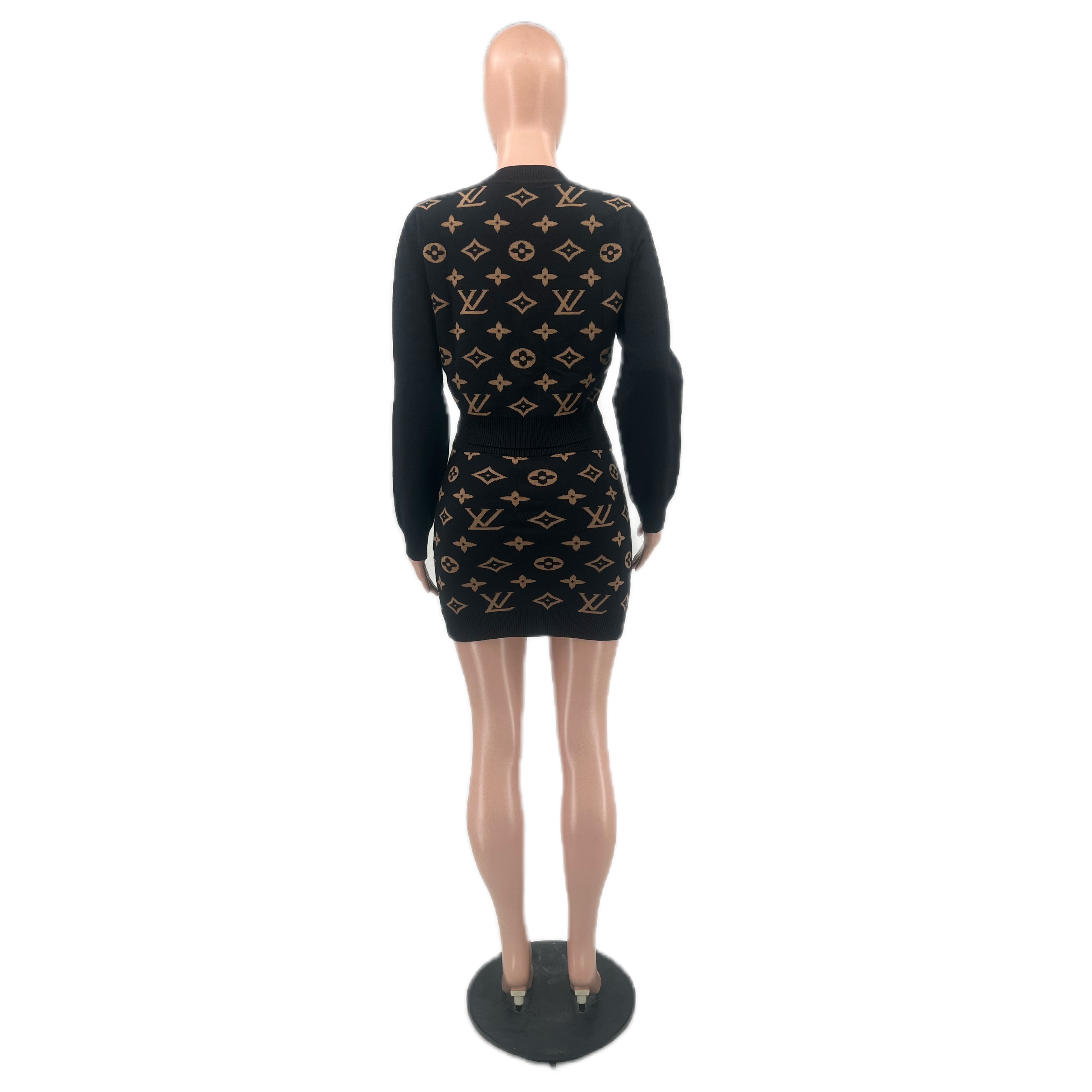 Women's Winter Round Neck Pullover Long Sleeve Sweater Short Skirt Two-Piece Set 14