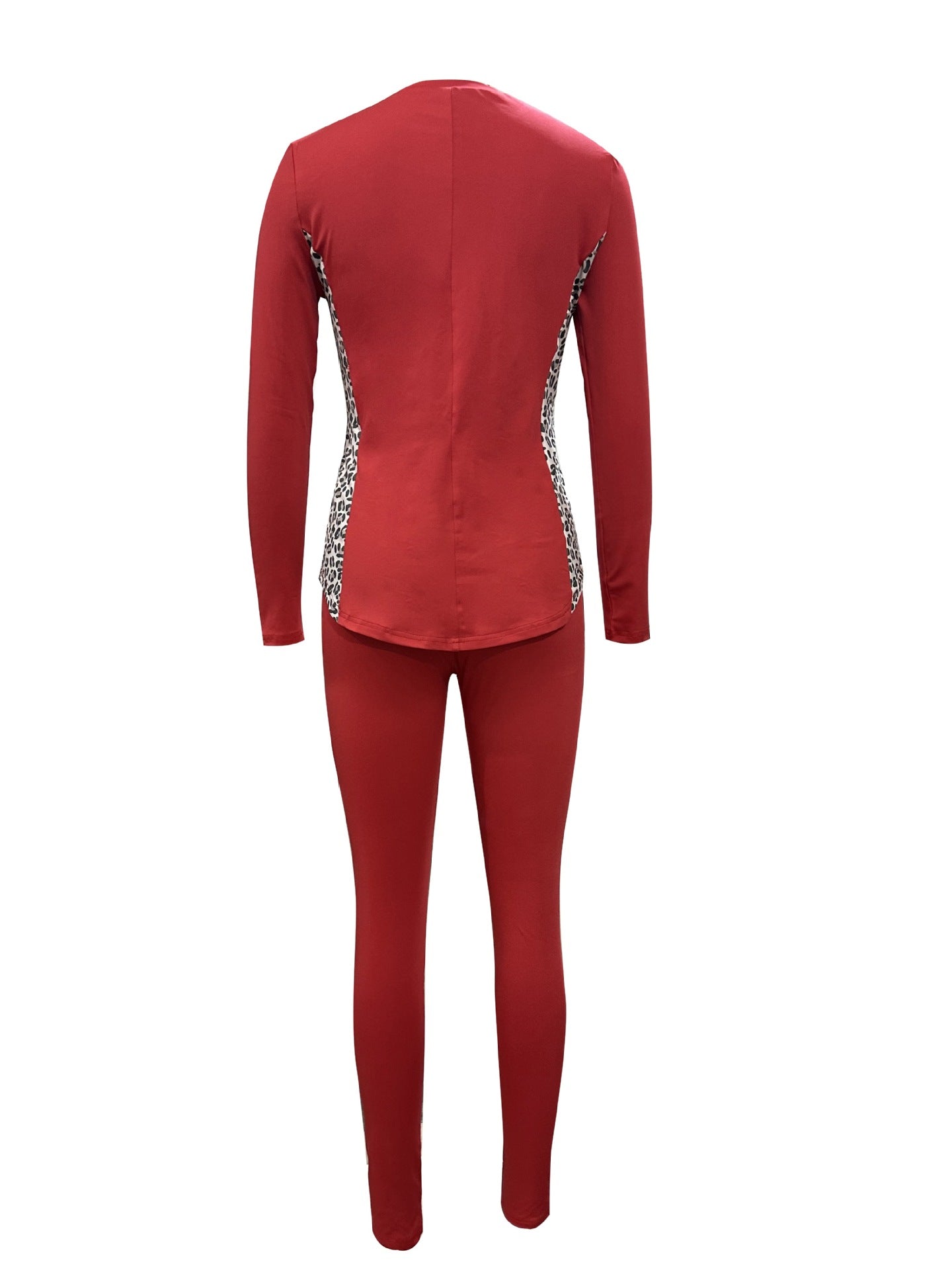 Women Leopard Patchwork Casual Round Neck Top and Pants Two-piece Set 26